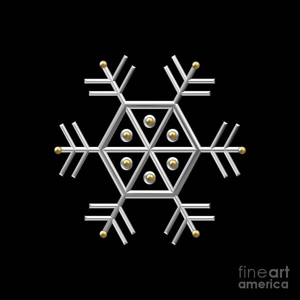 Silver And Gold Snowflake 2 At Midnight Art Print featuring the digital art Silver and Gold Snowflake 2 at Midnight by Rose Santuci-Sofranko