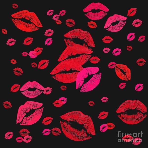 Lip Art Print featuring the digital art Smooches by Rachel Hannah