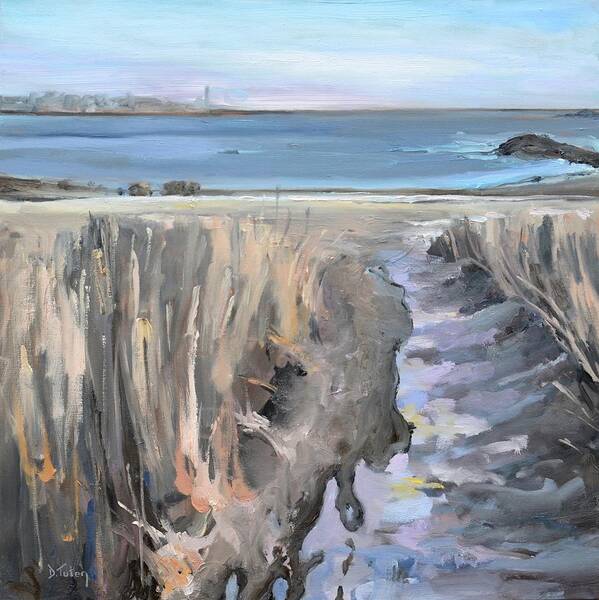Scituate Art Print featuring the painting Snowy Beach at Scituate Massachusetts by Donna Tuten