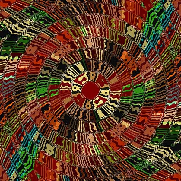 Red Art Print featuring the digital art Southwestern Sun Swirl by David Manlove