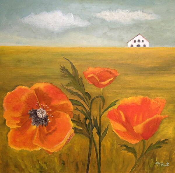 Poppies Art Print featuring the painting Springtime Storm by Angeles M Pomata