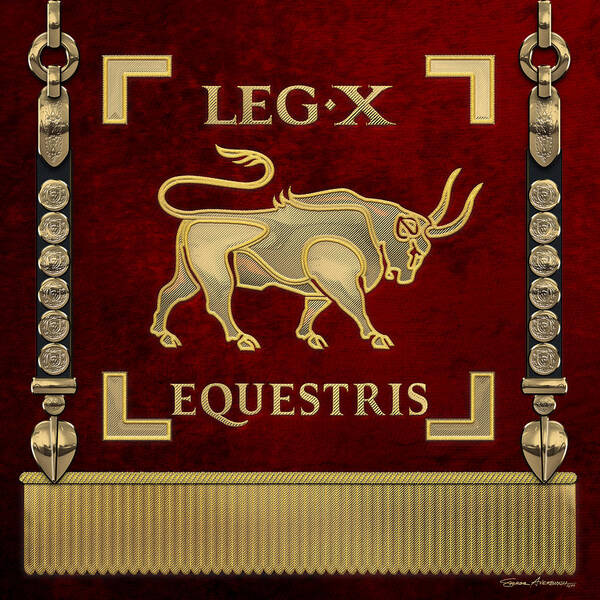 ‘rome’ Collection By Serge Averbukh Art Print featuring the digital art Standard of the 10th Mounted Legion - Vexillum of Legio X Equestris by Serge Averbukh