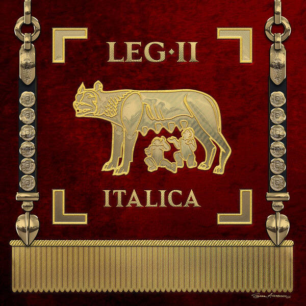 ‘rome’ Collection By Serge Averbukh Art Print featuring the digital art Standard of the Italian Second Legion - Vexillum of Legio II Italica by Serge Averbukh