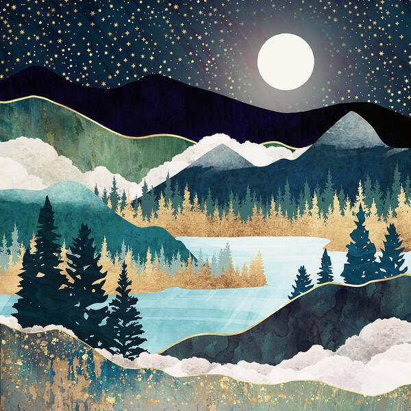 Stars Art Print featuring the digital art Star Lake by Spacefrog Designs