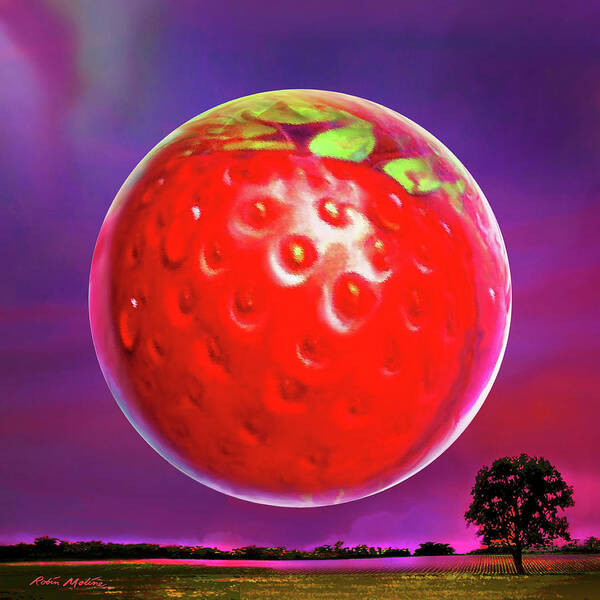 Moon Art Print featuring the digital art Strawberry Moon by Robin Moline