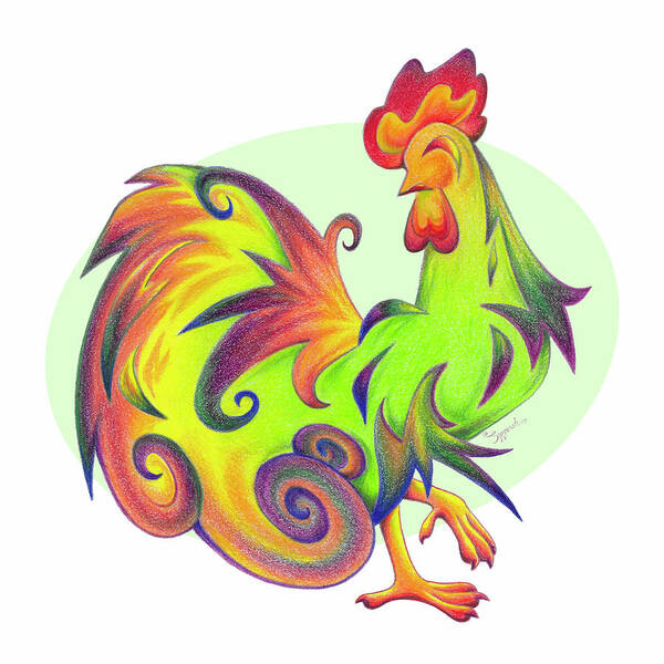 Rooster Art Print featuring the drawing Stylized Rooster I by Sipporah Art and Illustration