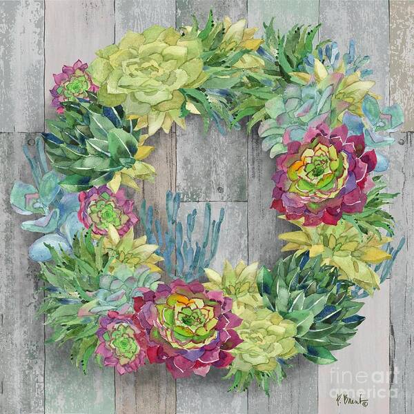 Watercolor Art Print featuring the painting Succulent Wreath I by Paul Brent