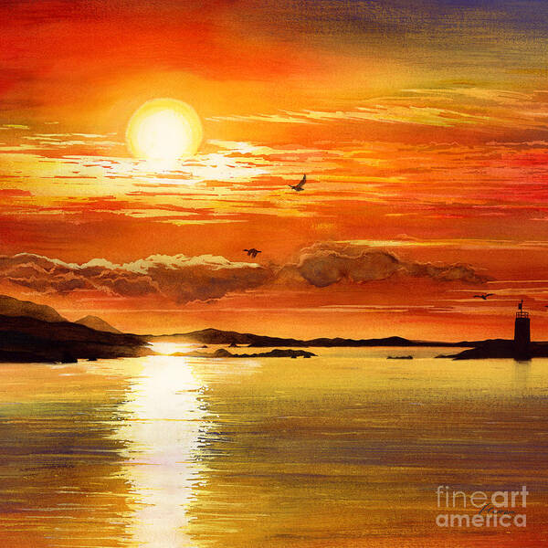 Sunset Art Print featuring the painting Sunset Lake by Hailey E Herrera
