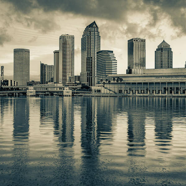 America Art Print featuring the photograph Tampa Skyline Sepia Architecture on the Bay - 1x1 by Gregory Ballos