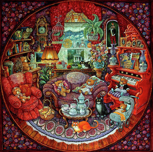Teatime For Teddy Art Print featuring the painting Teatime For Teddy (pc) by Bill Bell