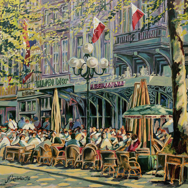 Vrijthof Art Print featuring the painting Terrace at the Vrijthof in Maastricht by Nop Briex