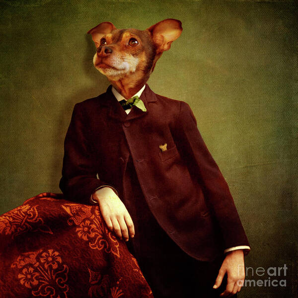 Dog Art Print featuring the digital art The distracted boy by Martine Roch