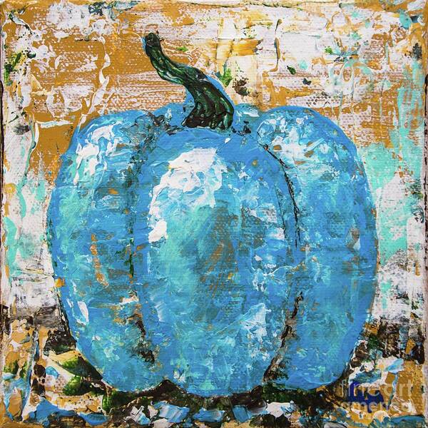 Pumpkin Art Print featuring the painting Tiny Blue Pumpkin by Cheryl McClure