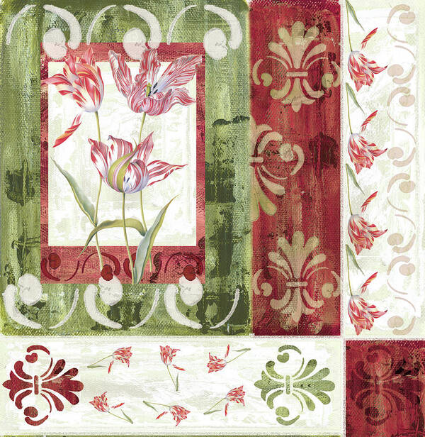 Tulip Pattern With Fleur De Les Art Print featuring the painting Tulipa by Maria Trad