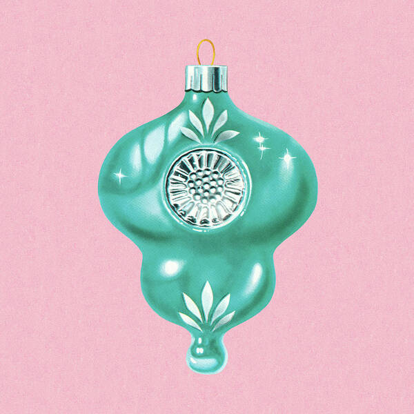 Bulb Art Print featuring the drawing Turquoise Christmas Ornament by CSA Images