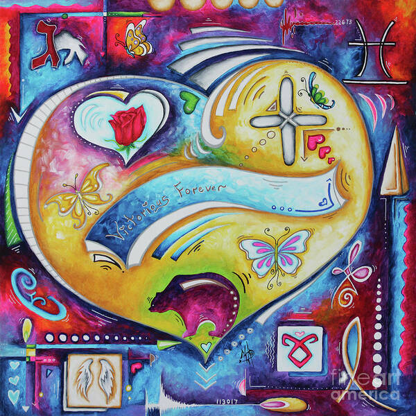 Heart Art Print featuring the painting Victorious Forever an original Custom Heart Tribute Painting for a Collector by Megan Aroon