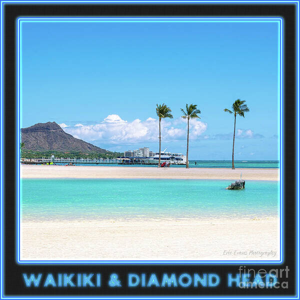Waikiki Art Print featuring the photograph Waikiki and Diamond Head Gallery Button by Aloha Art