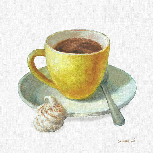 Cafes Art Print featuring the painting Wake Me Up Coffee Iv Linen by Danhui Nai