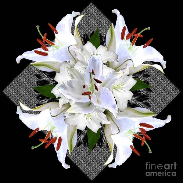 White Art Print featuring the digital art White Lily Collage for Pillows by Delynn Addams