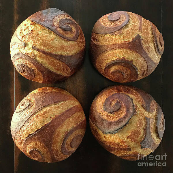 Bread Art Print featuring the photograph White And Rye Sourdough Spiral Set 3 by Amy E Fraser