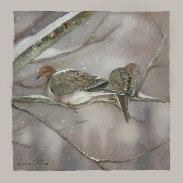Winter Doves Art Print featuring the painting Winter Doves by Art And A Little Magic