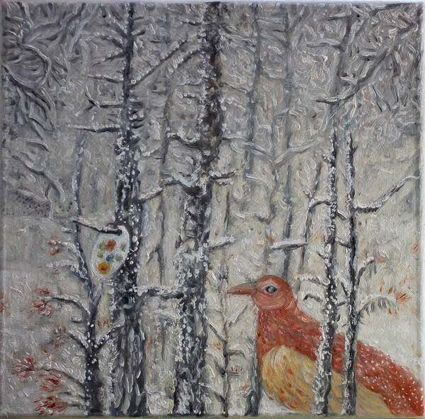 Winter Outdoor Art Print featuring the painting Winter outdoor by Elzbieta Goszczycka