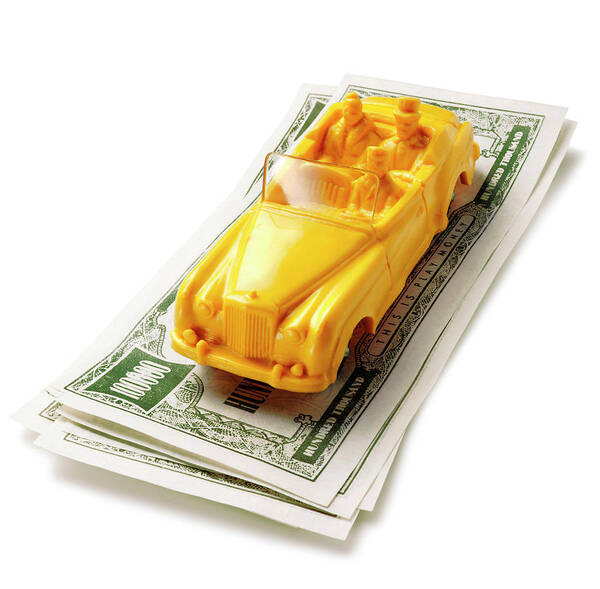 Abundance Art Print featuring the drawing Yellow Car on Stack of Money by CSA Images