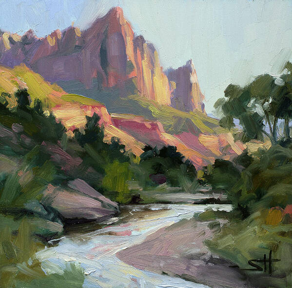 Zion Art Print featuring the painting Zion's Watchman by Steve Henderson