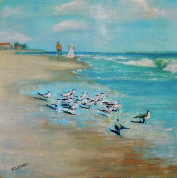 Royal Terns Art Print featuring the painting #514 March to the Sea #514 by Barbara Hammett Glover