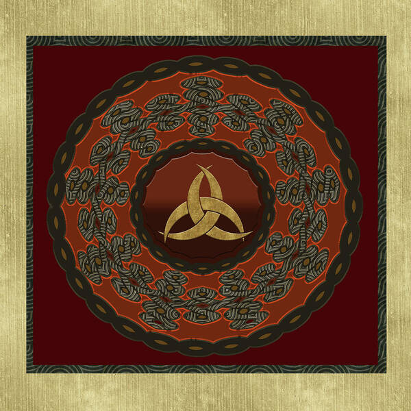African Celt Asase Ye Duru Mother Earth Mandala Art Print featuring the mixed media Tribal Celt Triquetra Symbol Mandala by Kandy Hurley