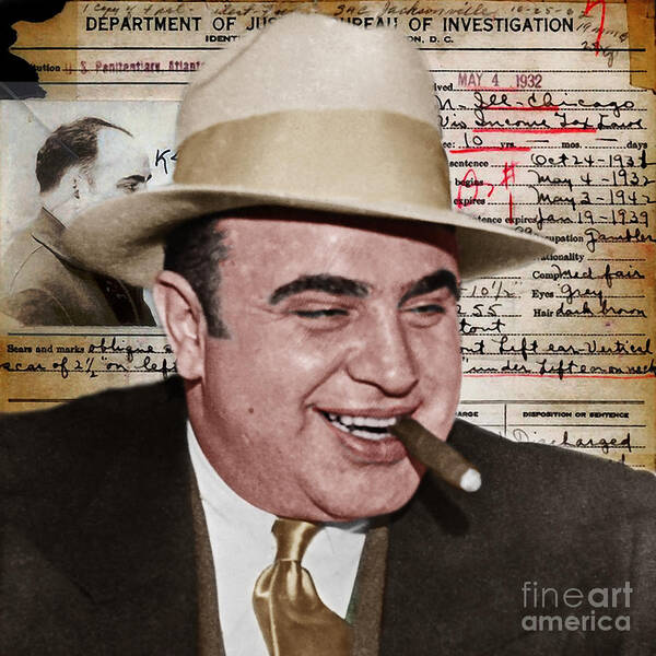 Wingsdomain Art Print featuring the photograph Al Capone Department of Justice Bureau of Investigation Criminal History Record 20200213 v2 #1 by Wingsdomain Art and Photography