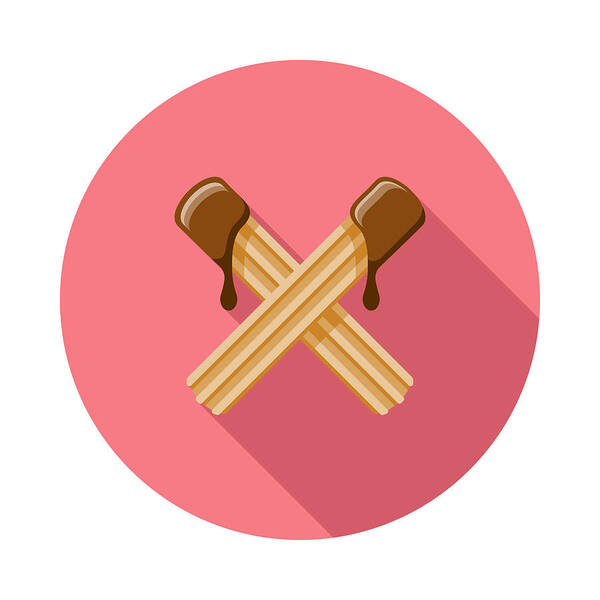 Chocolate Sauce Art Print featuring the drawing Churros With Chocolate Sauce Icon #1 by Bortonia