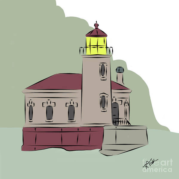 Coquille-river Art Print featuring the digital art Coquille River Lighthouse by Kirt Tisdale
