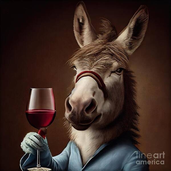 Nature Art Print featuring the painting Donkey Having Drink #1 by N Akkash
