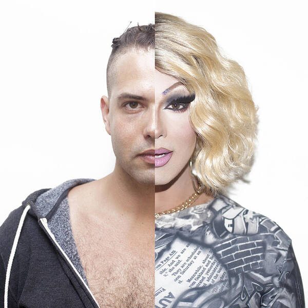 Young Men Art Print featuring the photograph Drag queen before and after make-up #1 by Hex