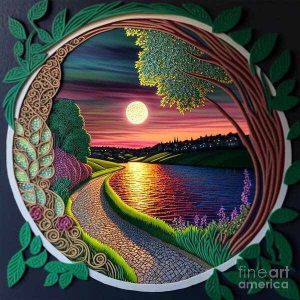 Evening Walk - Quilling Art Print featuring the digital art Evening Walk - Quilling by Jay Schankman