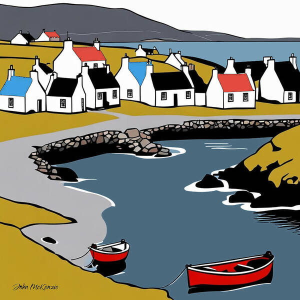 Scottish Village Art Print featuring the digital art Village view by John Mckenzie