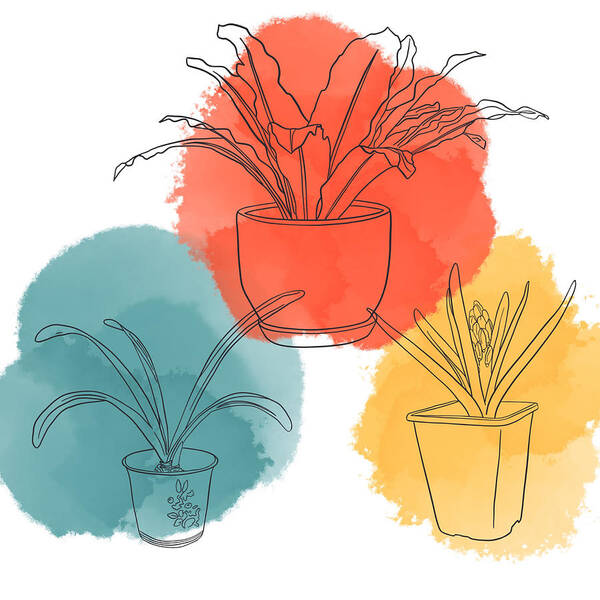 Watercolor Art Print featuring the digital art Potted Plants by Bonnie Bruno