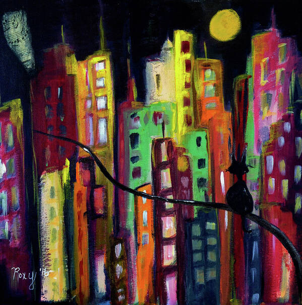 Skyscrapers Art Print featuring the painting Skyscrapers by Roxy Rich