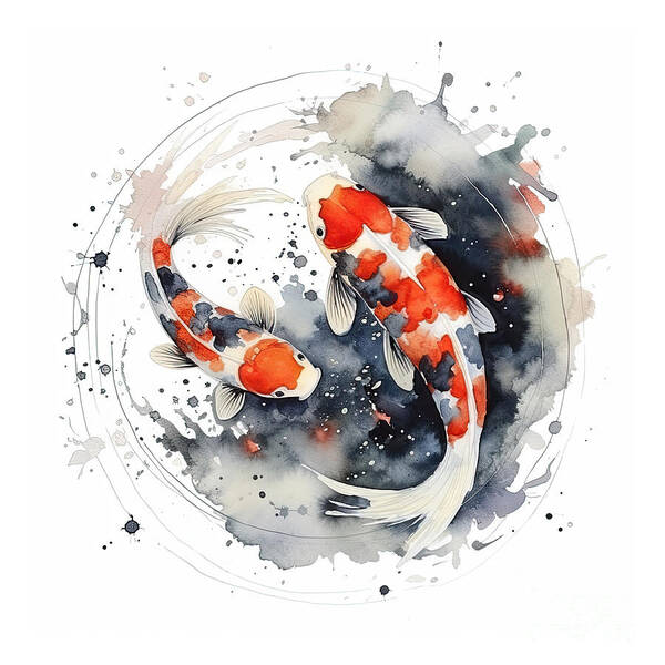 Two beautiful Japanese koi fish in traditional sumi-e #3 Shower