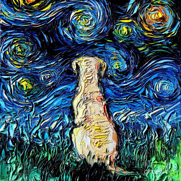 Yellow Lab Art Print featuring the painting Yellow Labrador Night by Aja Trier