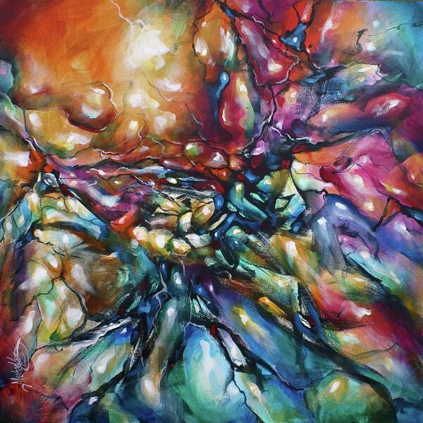 Abstract Art Print featuring the painting Gravity #3 by Michael Lang
