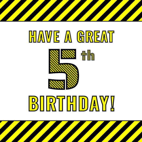 5th Birthday Art Print featuring the digital art 5th Birthday - Attention-Grabbing Yellow and Black Striped Stencil-Style Birthday Number by Aponx Designs