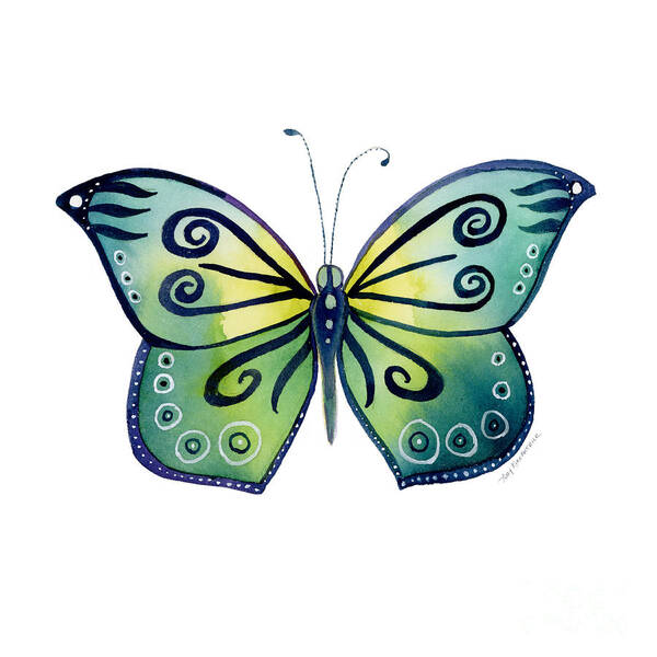 Capanea Butterfly Art Print featuring the painting 92 Teal Button Cap Butterfly by Amy Kirkpatrick