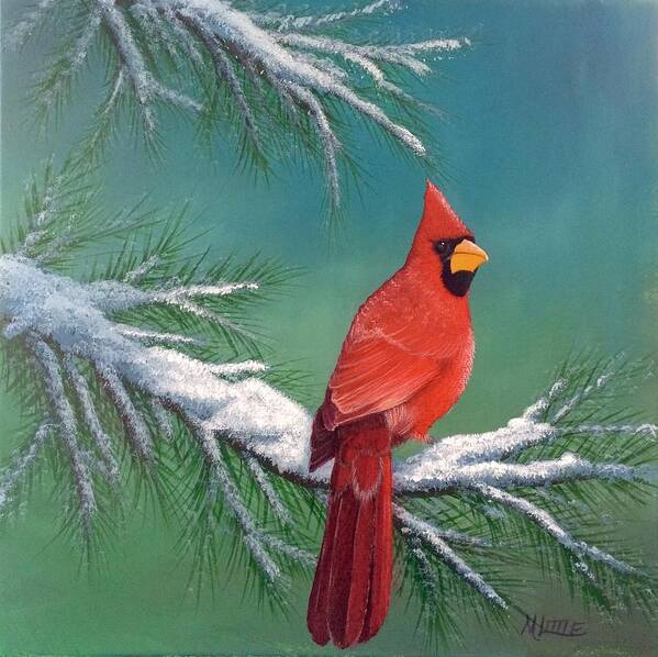 Cardinal Art Print featuring the painting A Cardinal Winter by Marlene Little