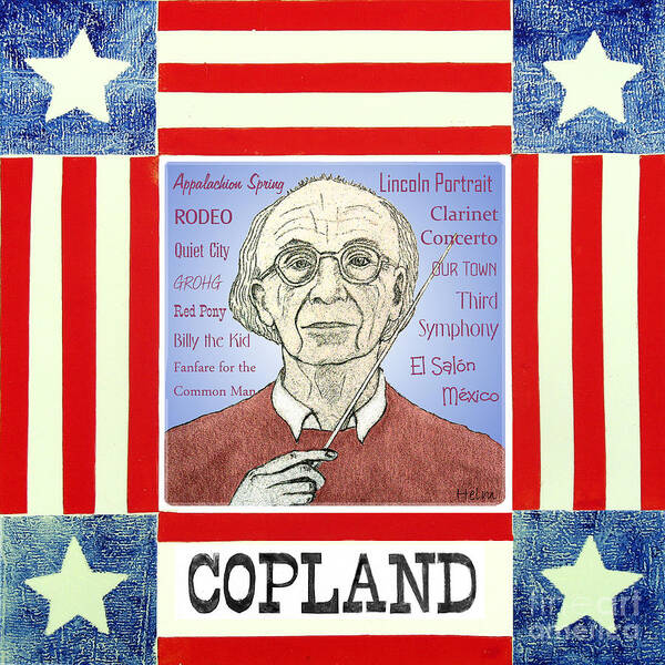 Copland Art Print featuring the drawing Aaron Copland portrait by Paul Helm