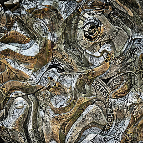 Coins Art Print featuring the digital art Abstract Old Coins by Phil Perkins