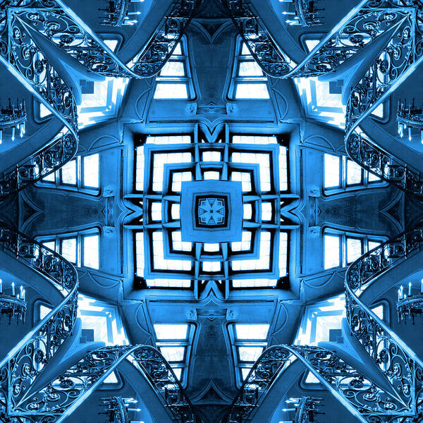 Abstract Stairs Art Print featuring the photograph Abstract Stairs 5 in Blue by Mike McGlothlen