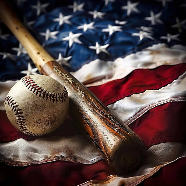 Baseball Art Print featuring the digital art American Flag And Baseball 2 by Athena Mckinzie
