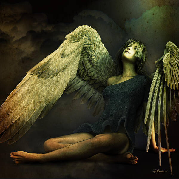 Angel Art Print featuring the digital art Angel Resting on a Cloud by Cindy Collier Harris